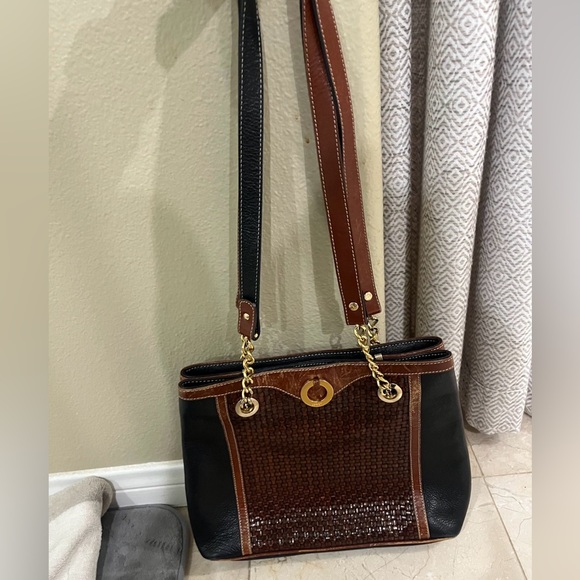 AUTHENTIC Vintage Bally Bag Brown and Black Leather with gold hardware - Picture 2 of 7